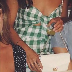 Reformation Green Gingham Mini Dress Linen Cut-Out with Bow